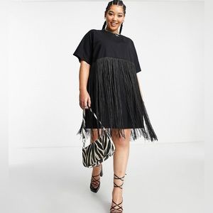 ASOS Black Fringe T Shirt Dress